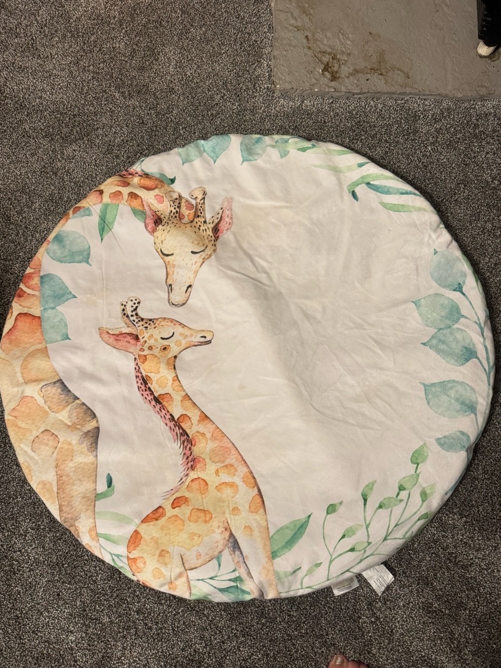 Giraffe Print Round Baby Play Mat - White, Green, Tan